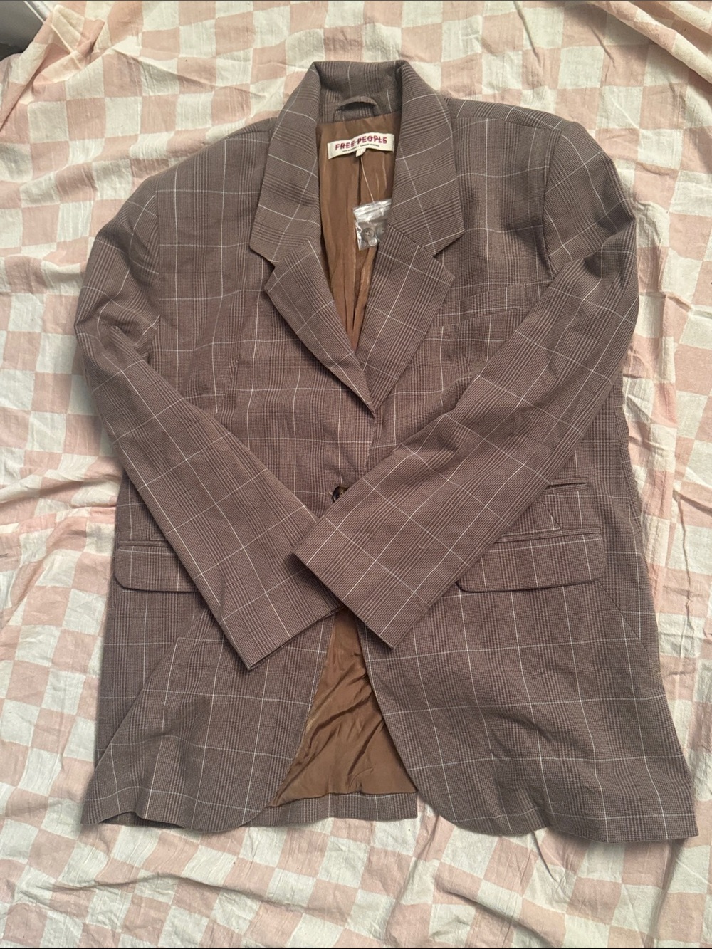 Free People Women's Brown Plaid Blazer NWOT